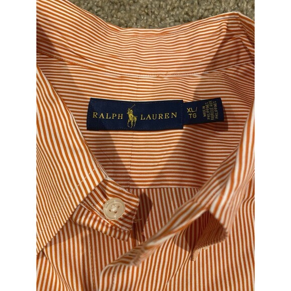 Ralph Lauren Dress Shirt Button Up Long Sleeve Mens X Large Orange Striped - Picture 5 of 10
